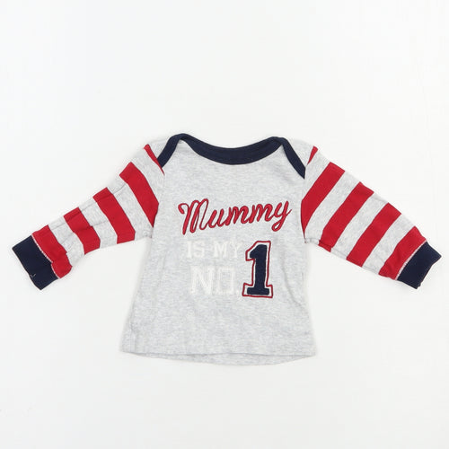 Mothercare Baby Grey Striped Cotton Pullover Polo Size 0-3 Months Crew Neck Pullover - Mummy