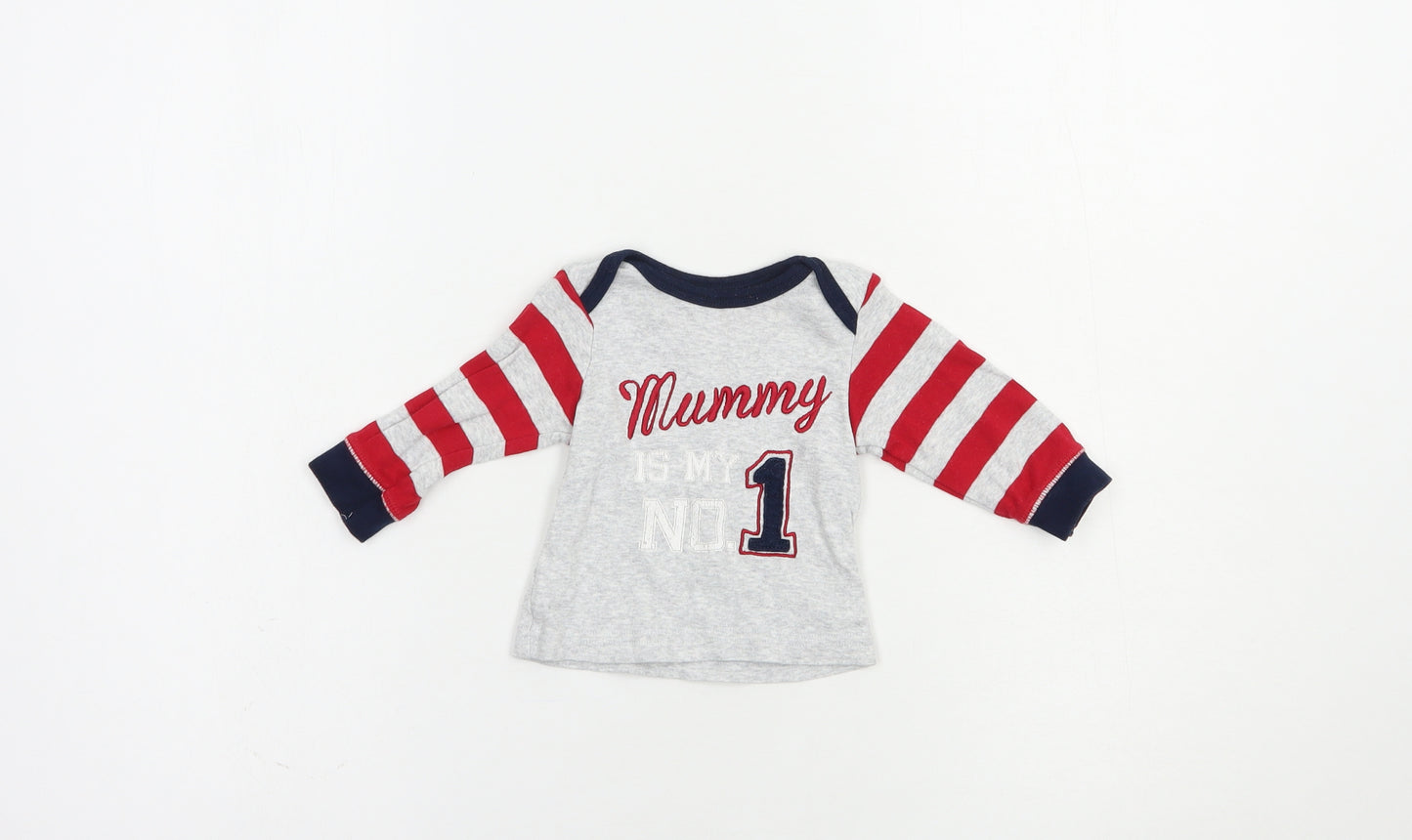 Mothercare Baby Grey Striped Cotton Pullover Polo Size 0-3 Months Crew Neck Pullover - Mummy