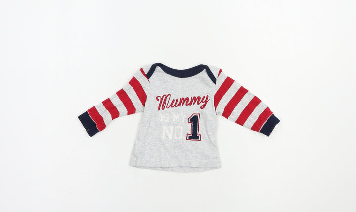 Mothercare Baby Grey Striped Cotton Pullover Polo Size 0-3 Months Crew Neck Pullover - Mummy