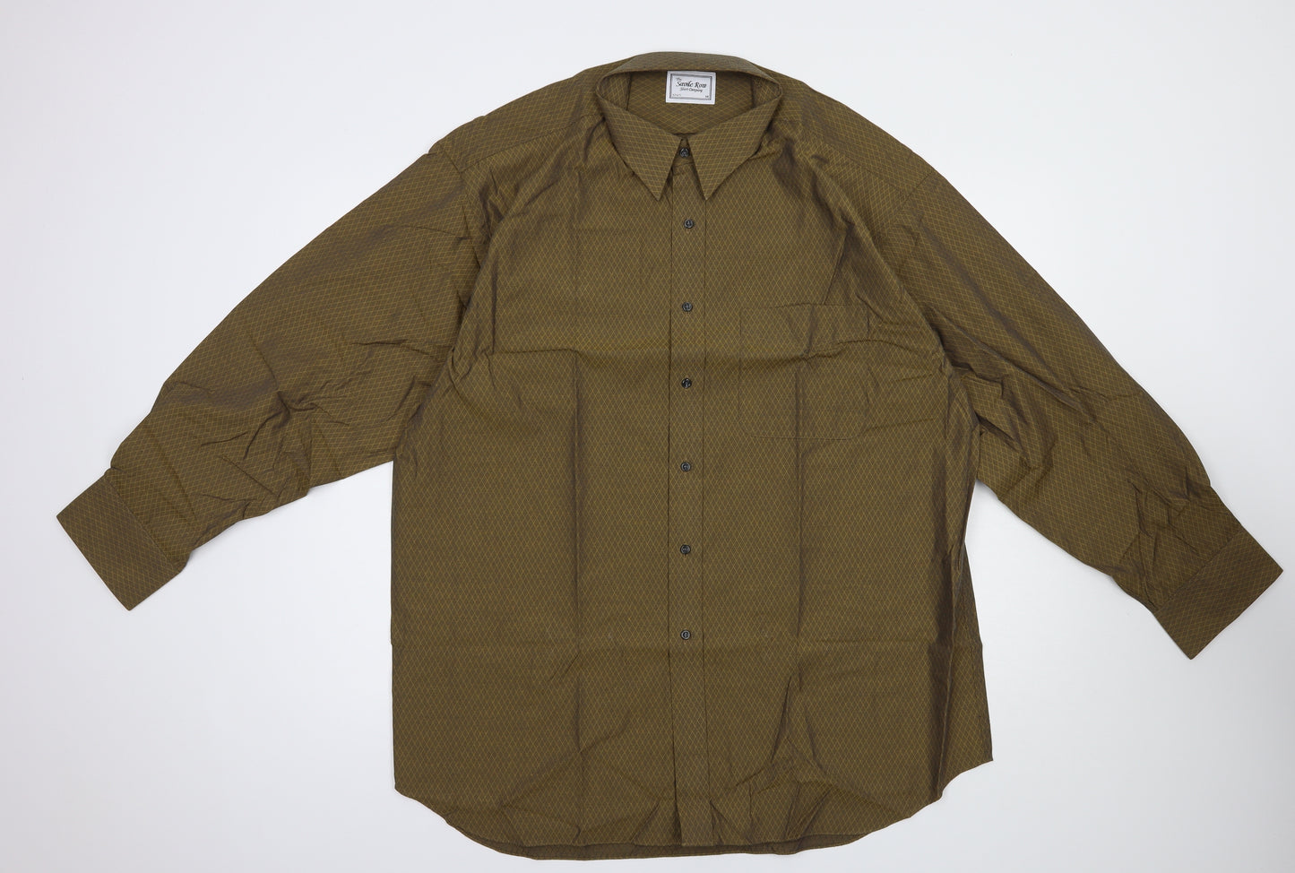Savile Mens Brown Geometric Polyester  Dress Shirt Size 17.5 Collared Button