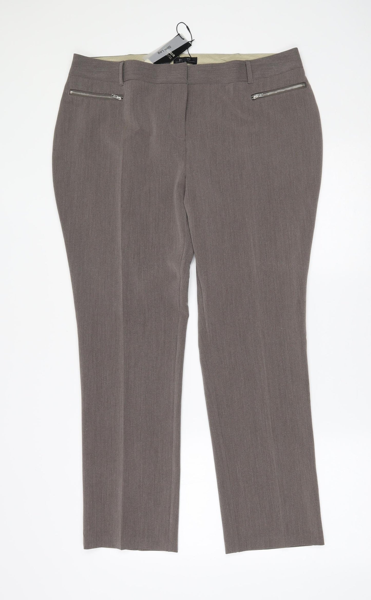 Papaya Womens Grey  Polyester Trousers  Size 16 L29 in Slim