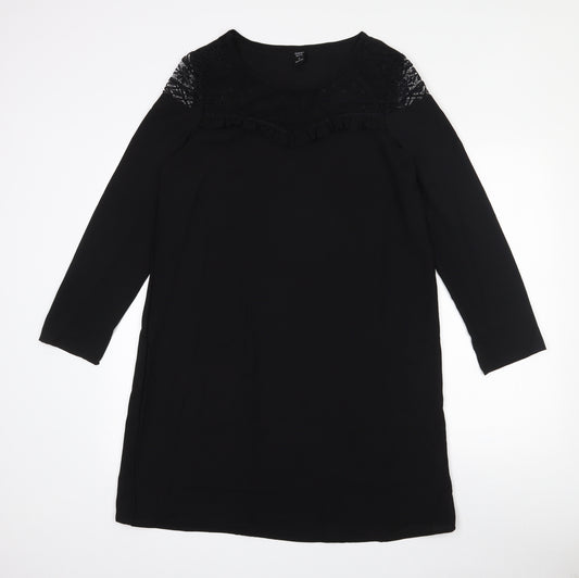 Front view of Emery Rose women’s black polyester a-line, size M, round neck
