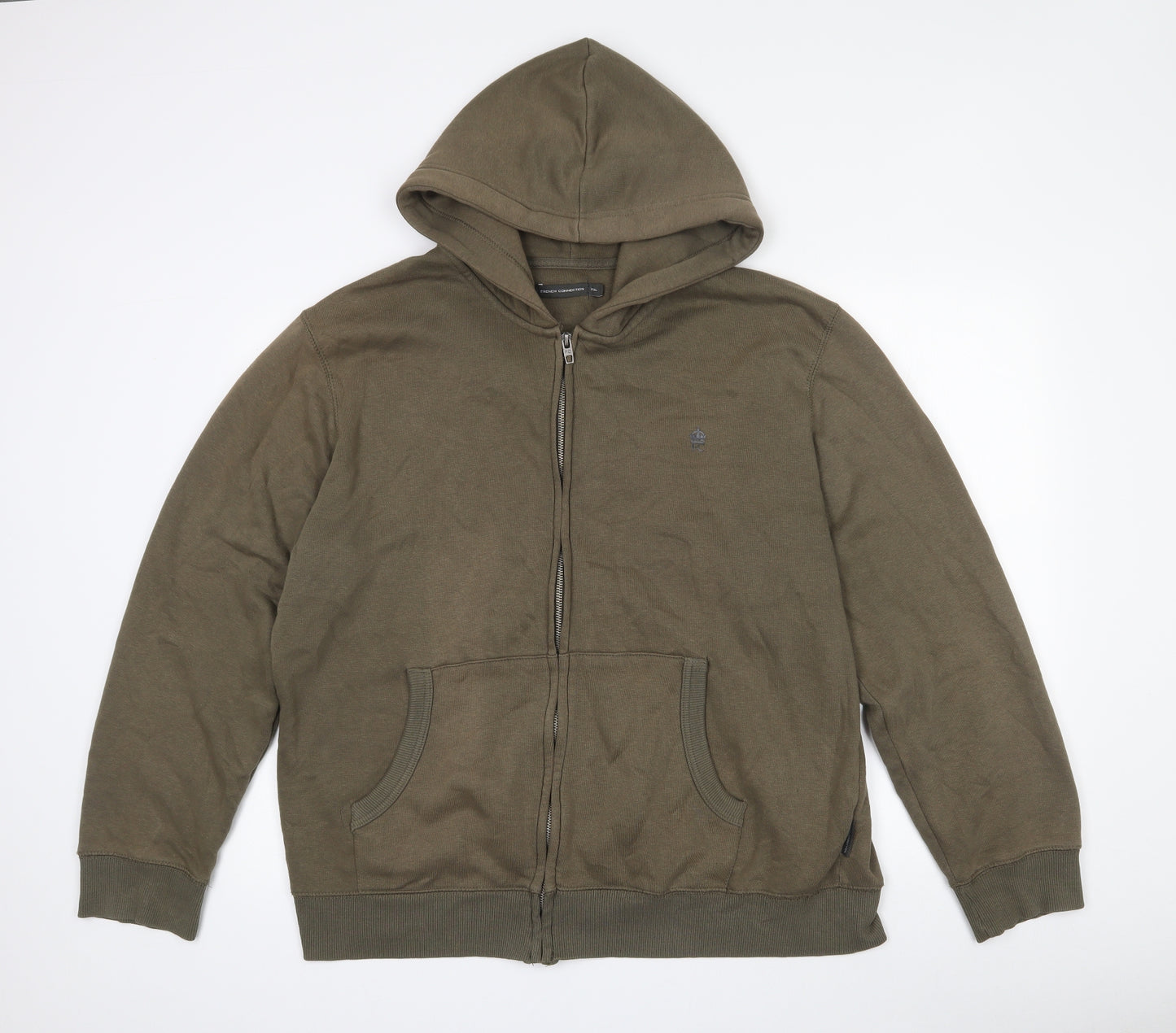French Connection Mens Green  Cotton Full Zip Hoodie Size 2XL