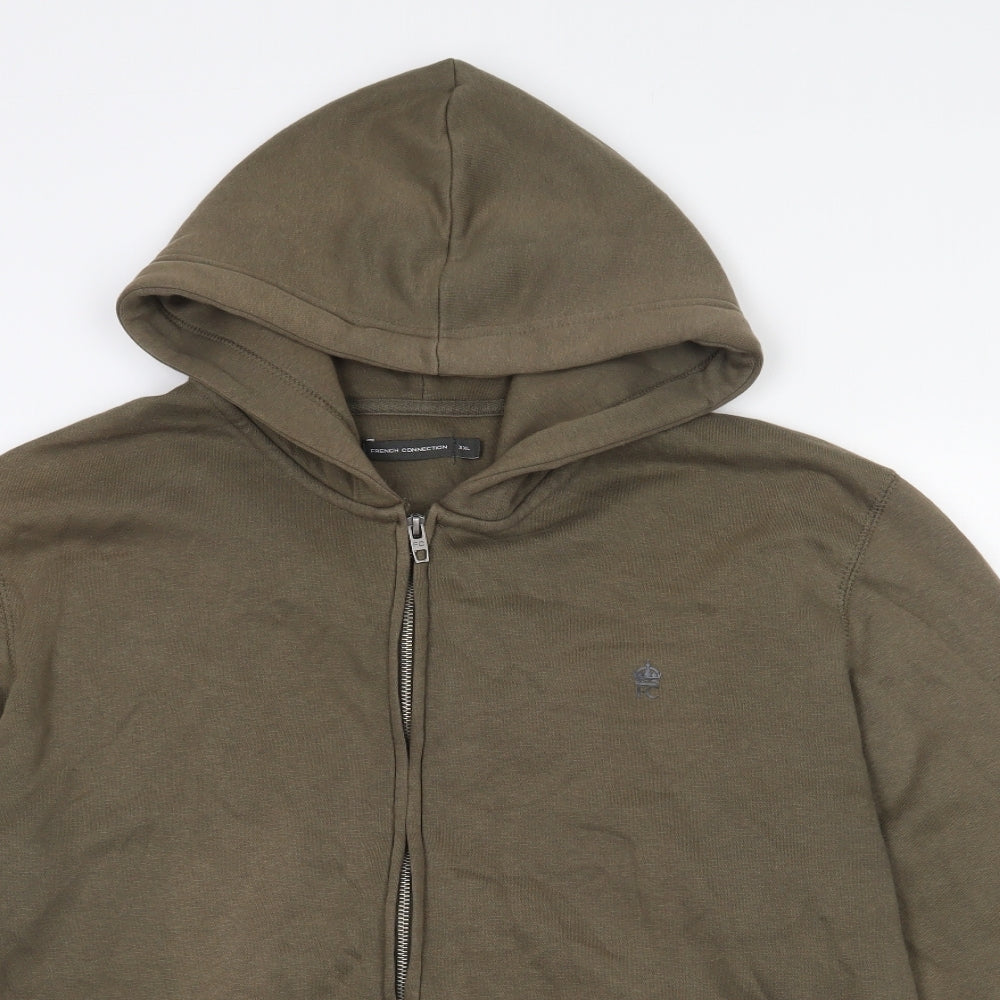 French Connection Mens Green  Cotton Full Zip Hoodie Size 2XL