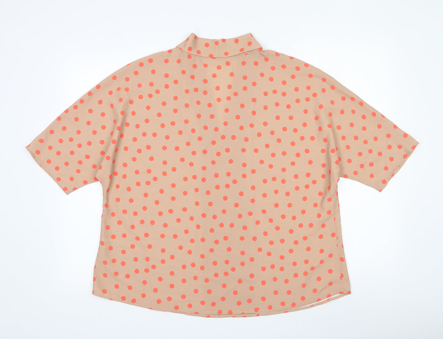 Gallery Womens Brown Polka Dot Polyester Basic Blouse Size 16 V-Neck