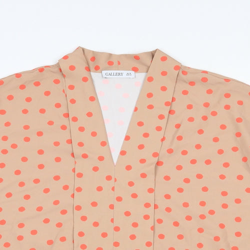 Gallery Womens Brown Polka Dot Polyester Basic Blouse Size 16 V-Neck
