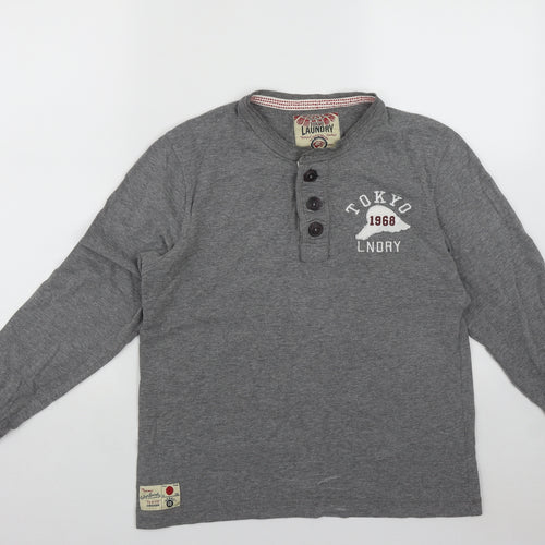 Tokyo Mens Grey Round Neck  Cotton Pullover Jumper Size S