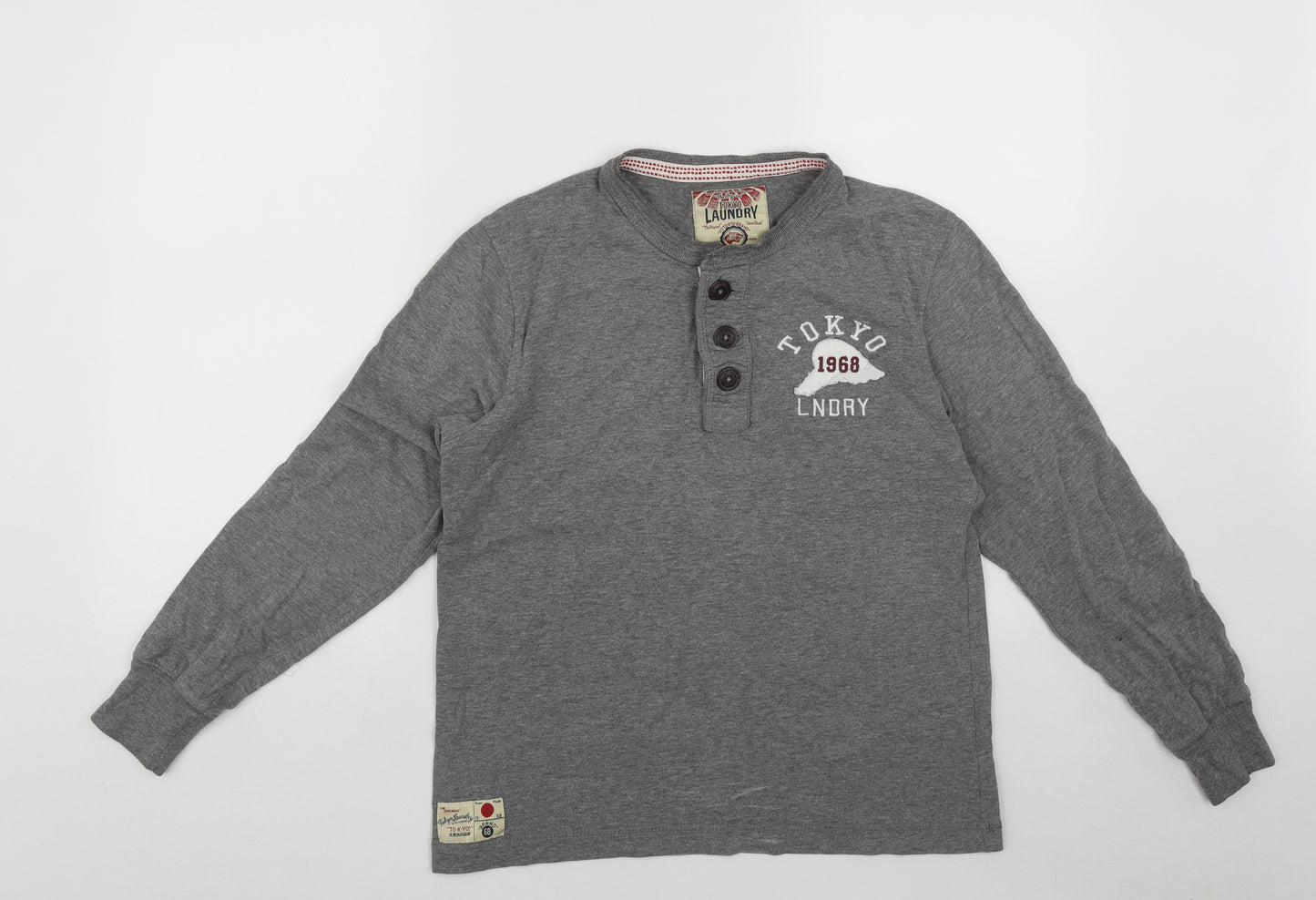 Tokyo Mens Grey Round Neck  Cotton Pullover Jumper Size S