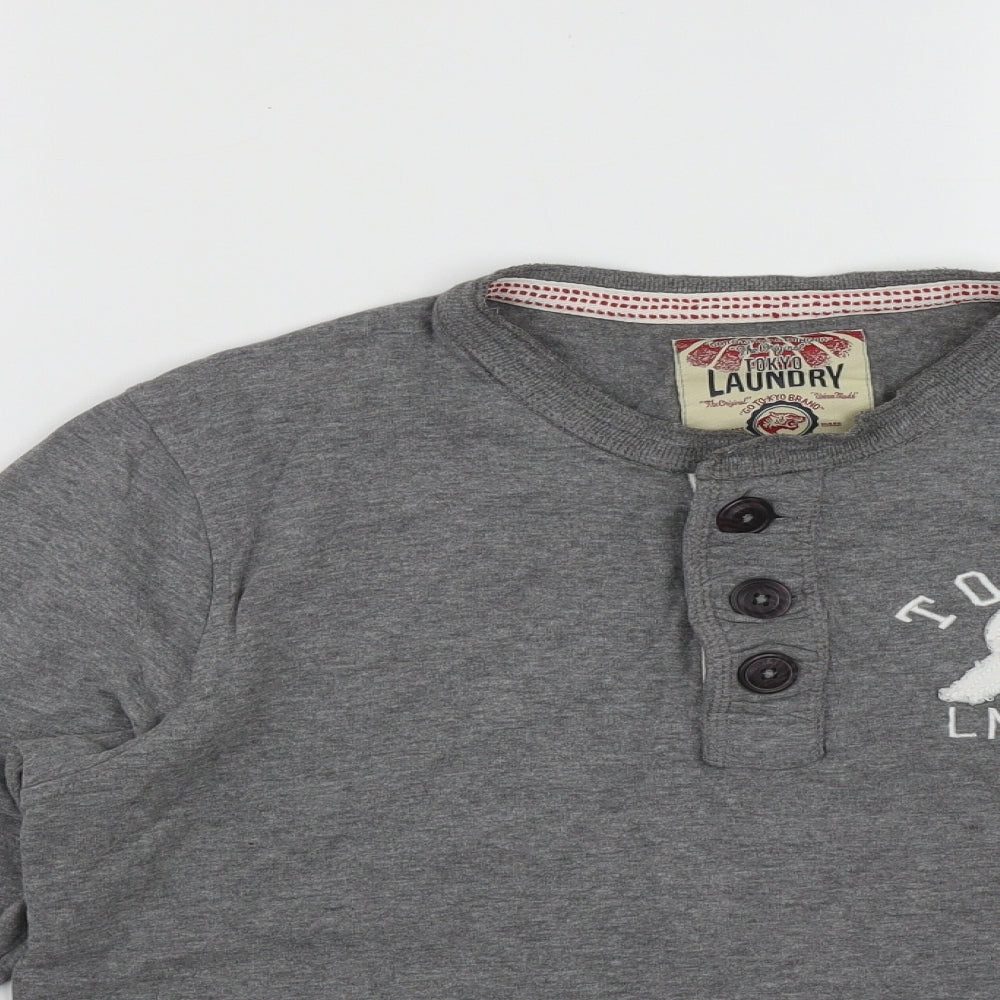 Tokyo Mens Grey Round Neck  Cotton Pullover Jumper Size S