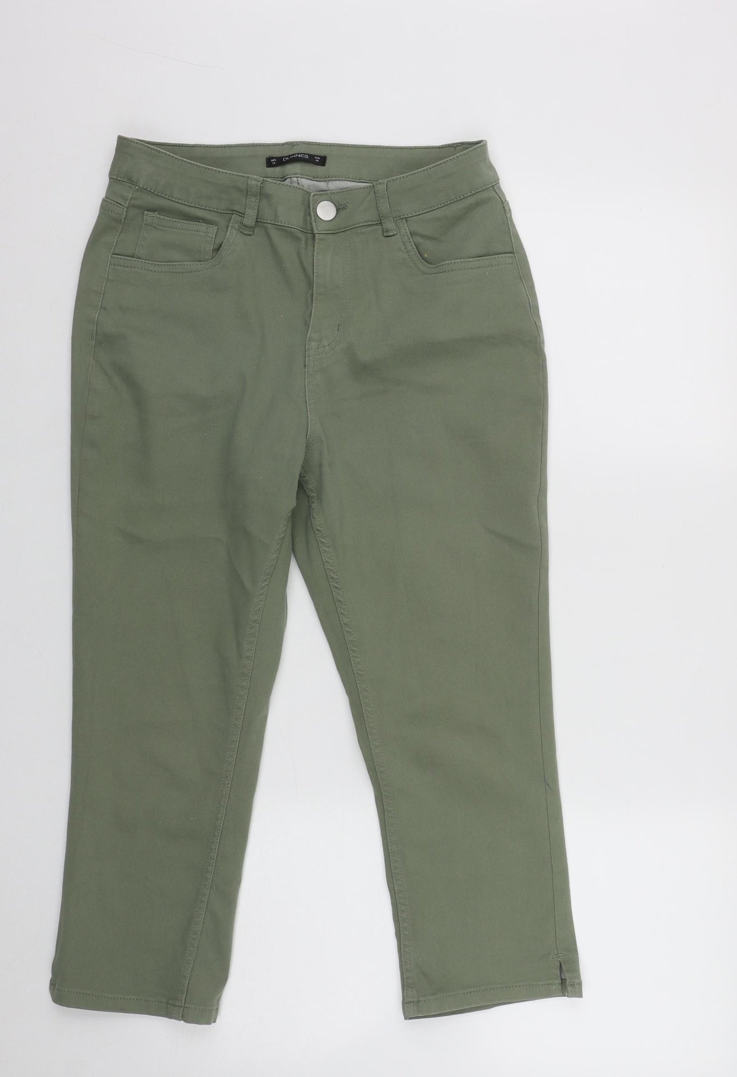 Dunnes Womens Green  Polyester Capri Trousers Size 12 L22 in Regular Zip