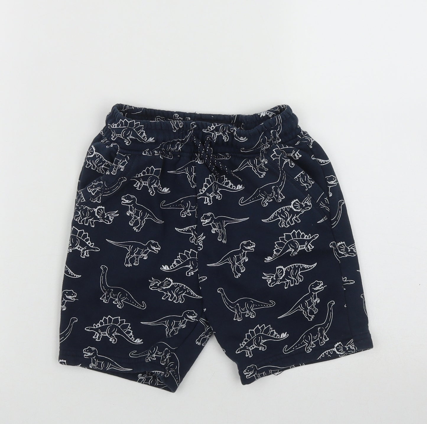 Primark Boys Blue  Cotton Sweat Shorts Size 6-7 Years  Regular Drawstring - Dinosaur