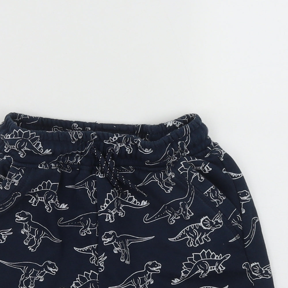Primark Boys Blue  Cotton Sweat Shorts Size 6-7 Years  Regular Drawstring - Dinosaur