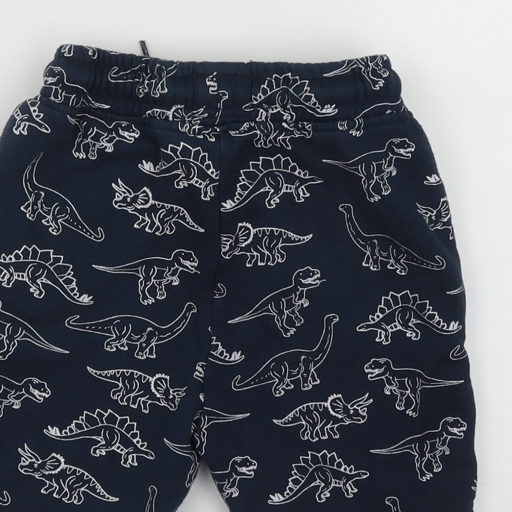 Primark Boys Blue  Cotton Sweat Shorts Size 6-7 Years  Regular Drawstring - Dinosaur