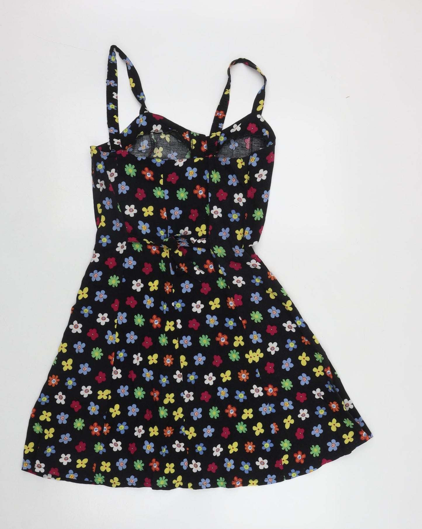 Pop Enlgand Womens Black Floral Rayon Fit & Flare  Size 8  Scoop Neck Button
