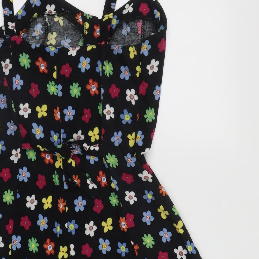 Pop Enlgand Womens Black Floral Rayon Fit & Flare  Size 8  Scoop Neck Button