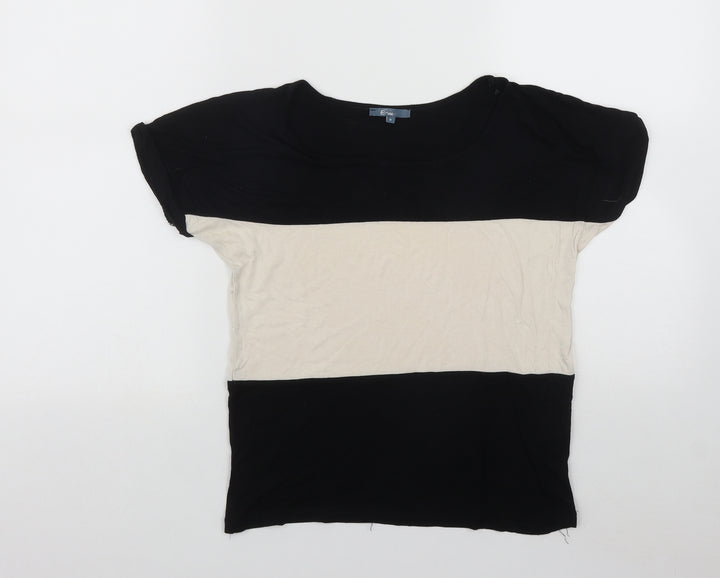E Vie Womens Black Colourblock Viscose Basic Polo Size 8 Round Neck