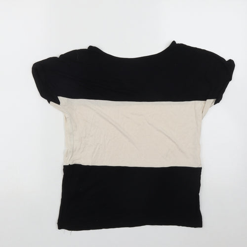 E Vie Womens Black Colourblock Viscose Basic Polo Size 8 Round Neck