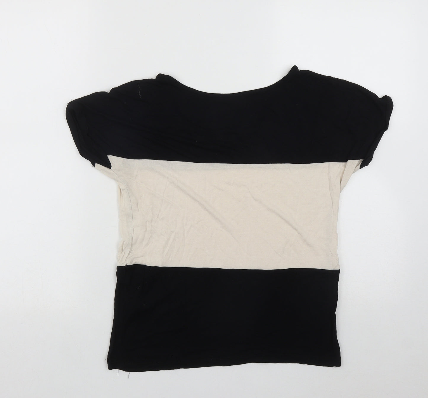 E Vie Womens Black Colourblock Viscose Basic Polo Size 8 Round Neck