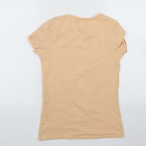 Primark Womens Orange  Cotton Basic Polo Size S Round Neck