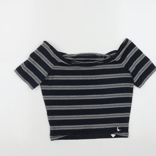 Jack Wills Womens Blue Striped Cotton Basic Blouse Size 10 Scoop Neck