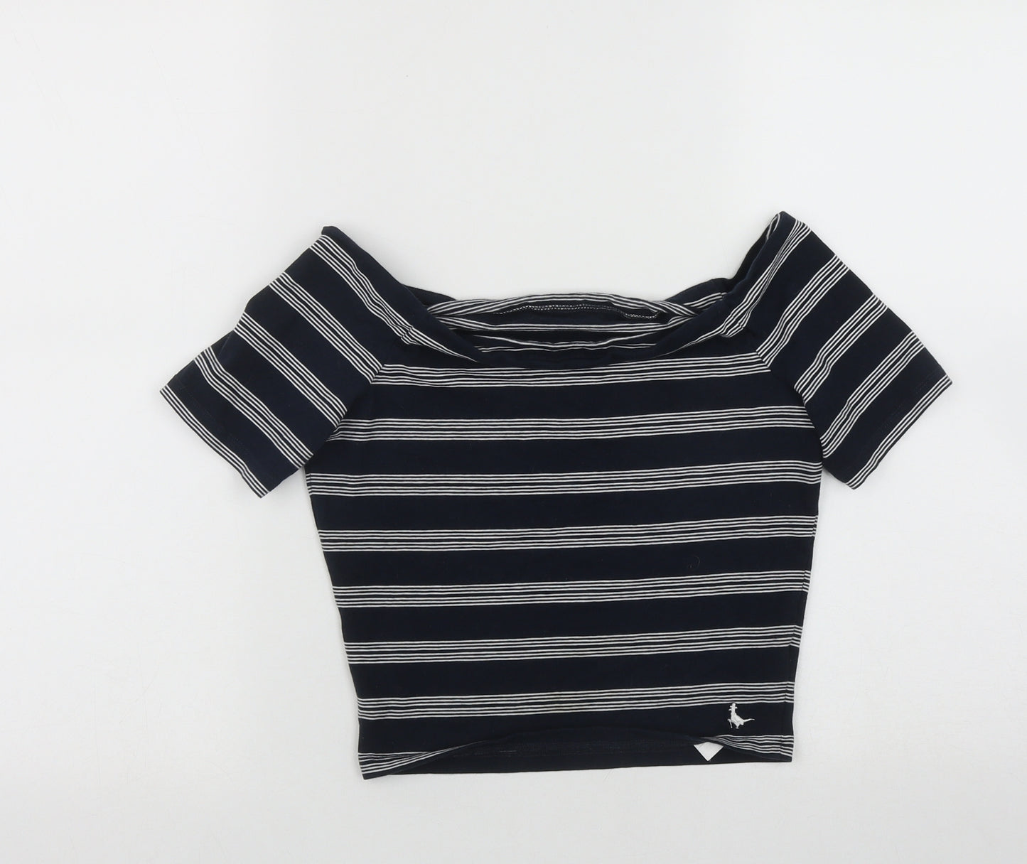 Jack Wills Womens Blue Striped Cotton Basic Blouse Size 10 Scoop Neck