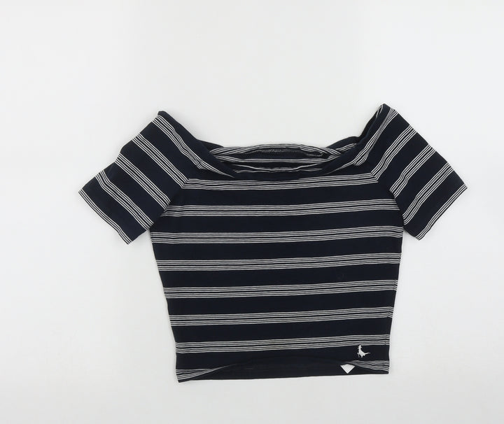 Jack Wills Womens Blue Striped Cotton Basic Blouse Size 10 Scoop Neck