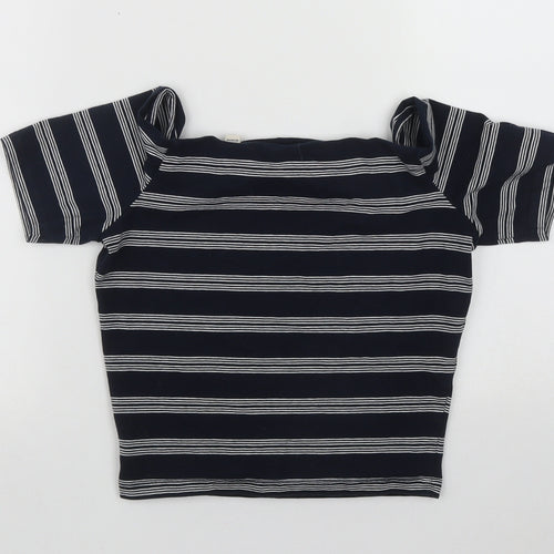 Jack Wills Womens Blue Striped Cotton Basic Blouse Size 10 Scoop Neck