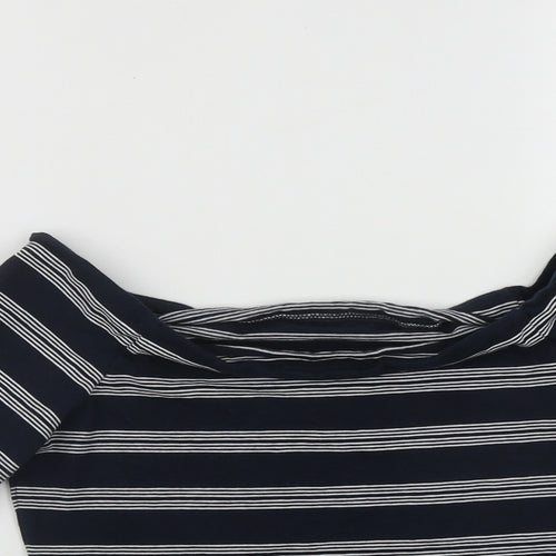 Jack Wills Womens Blue Striped Cotton Basic Blouse Size 10 Scoop Neck