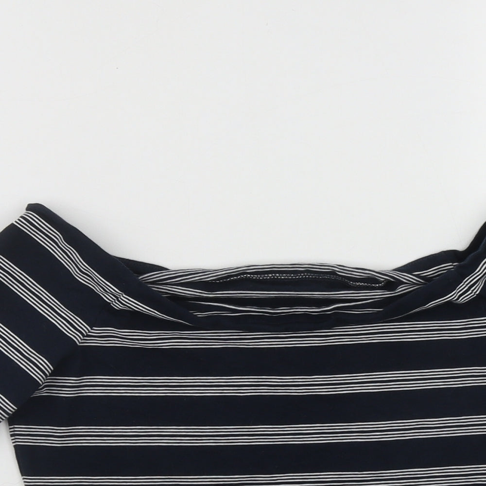 Jack Wills Womens Blue Striped Cotton Basic Blouse Size 10 Scoop Neck