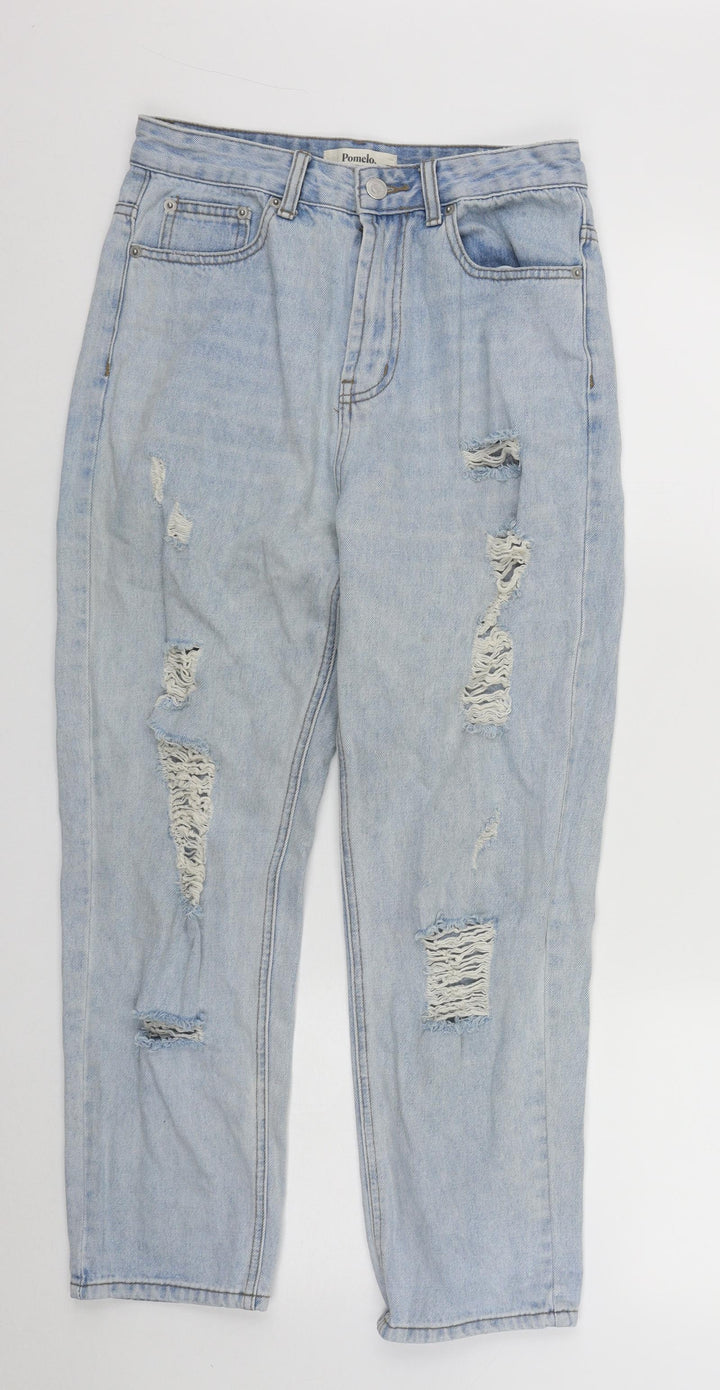 Pomelo Womens Blue Cotton Straight Jeans Size 8 L25 in Regular Zip