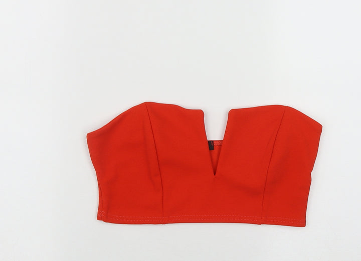 Misspap Womens Orange  Polyester Cropped Blouse Size 10 V-Neck - Tube Top