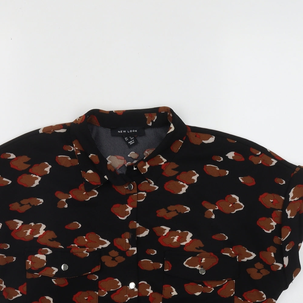 New Look Womens Black Geometric Polyester Basic Blouse Size 6 Collared
