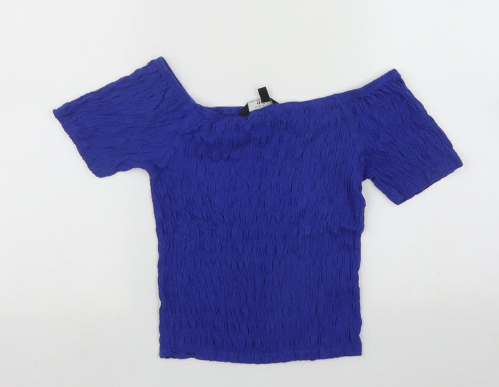 New Look Girls Blue  Cotton Cropped Casual Size 14-15 Years Scoop Neck