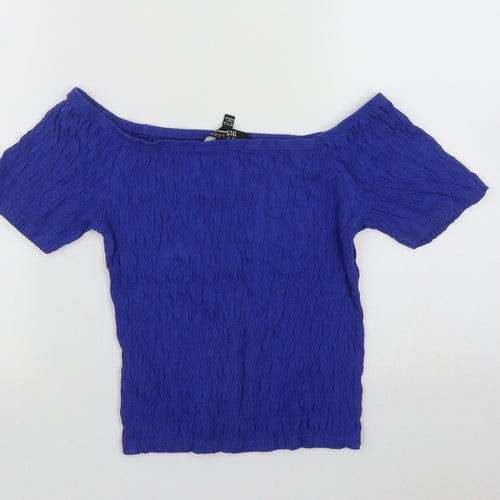 New Look Girls Blue  Cotton Cropped Casual Size 14-15 Years Scoop Neck