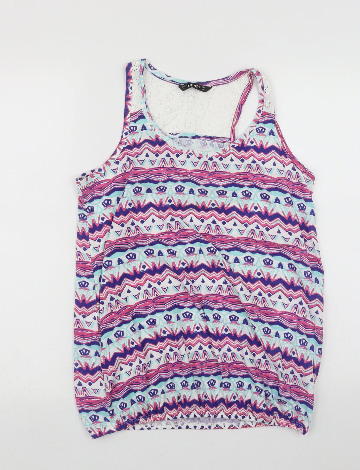 Dunnes Womens Multicoloured Geometric Polyester Basic Tank Size 12 Round Neck