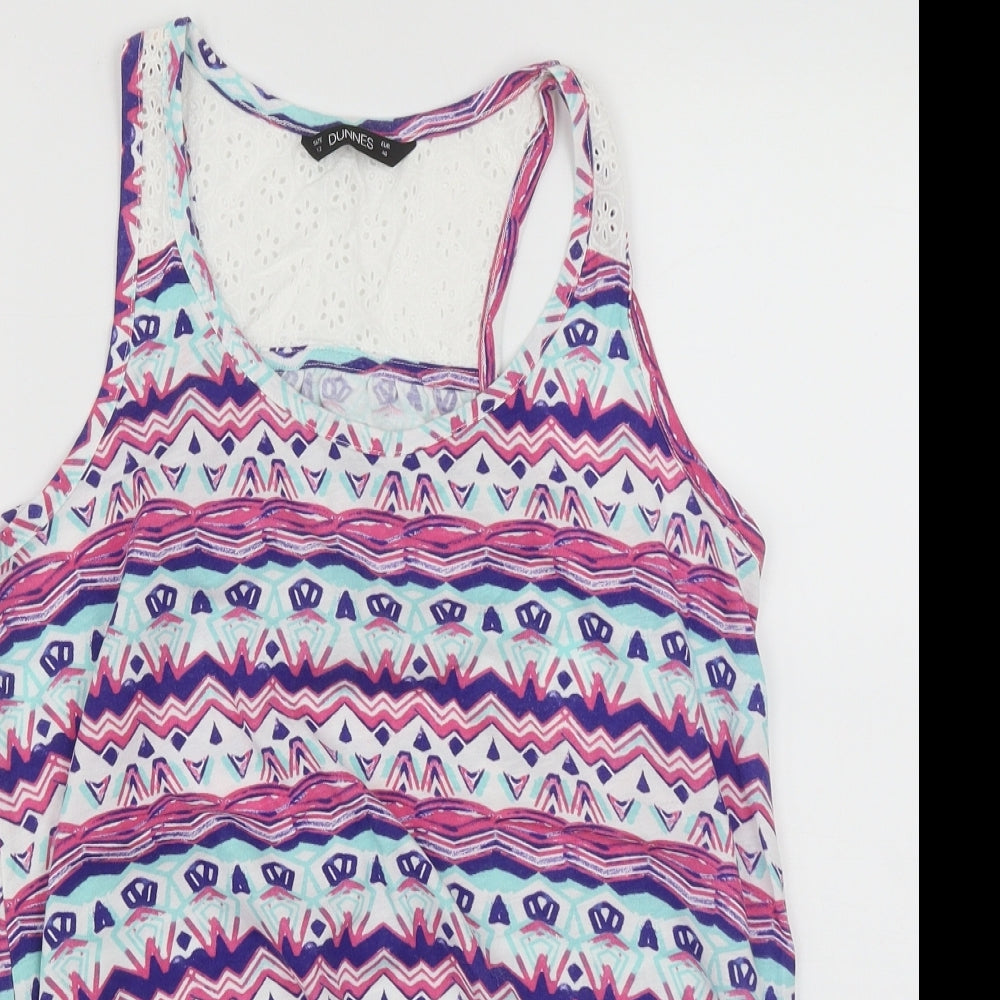 Dunnes Womens Multicoloured Geometric Polyester Basic Tank Size 12 Round Neck
