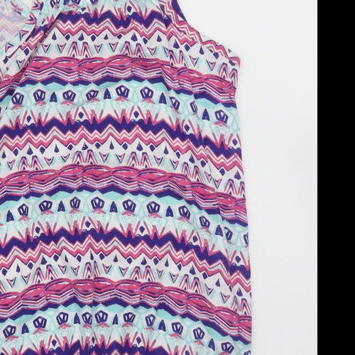 Dunnes Womens Multicoloured Geometric Polyester Basic Tank Size 12 Round Neck