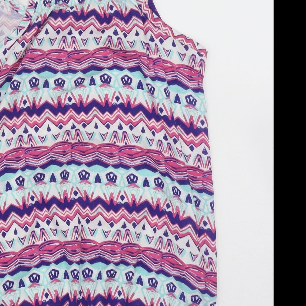 Dunnes Womens Multicoloured Geometric Polyester Basic Tank Size 12 Round Neck