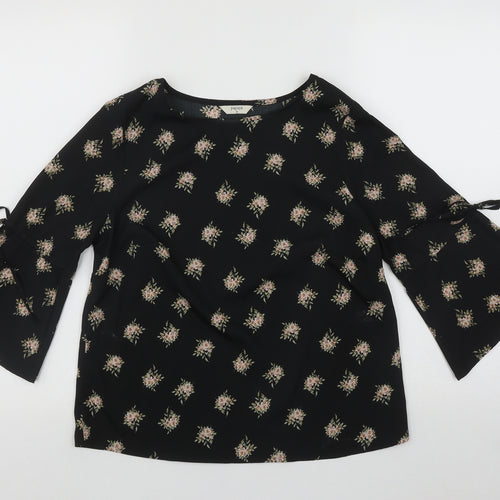 Papaya Womens Black Floral Polyester Basic Blouse Size 8 Round Neck