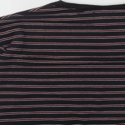 Pull&Bear Mens Black Round Neck Striped Cotton Pullover Jumper Size XS