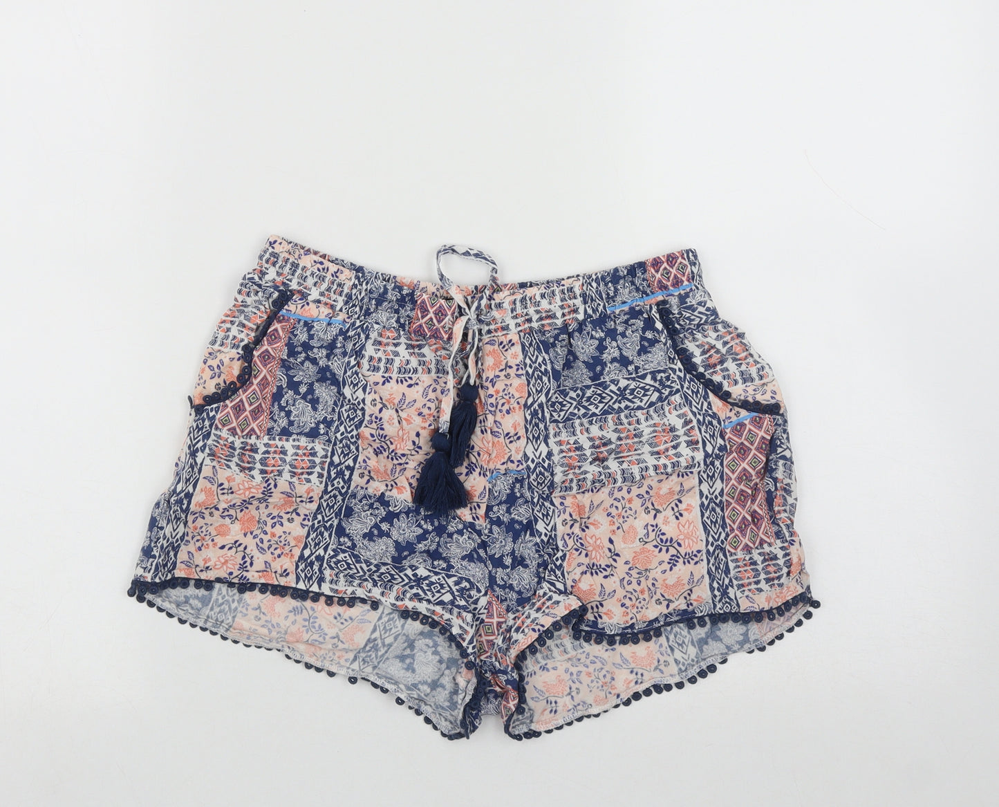 Primark Womens Multicoloured Geometric Viscose Hot Pants Shorts Size 8  Regular Drawstring