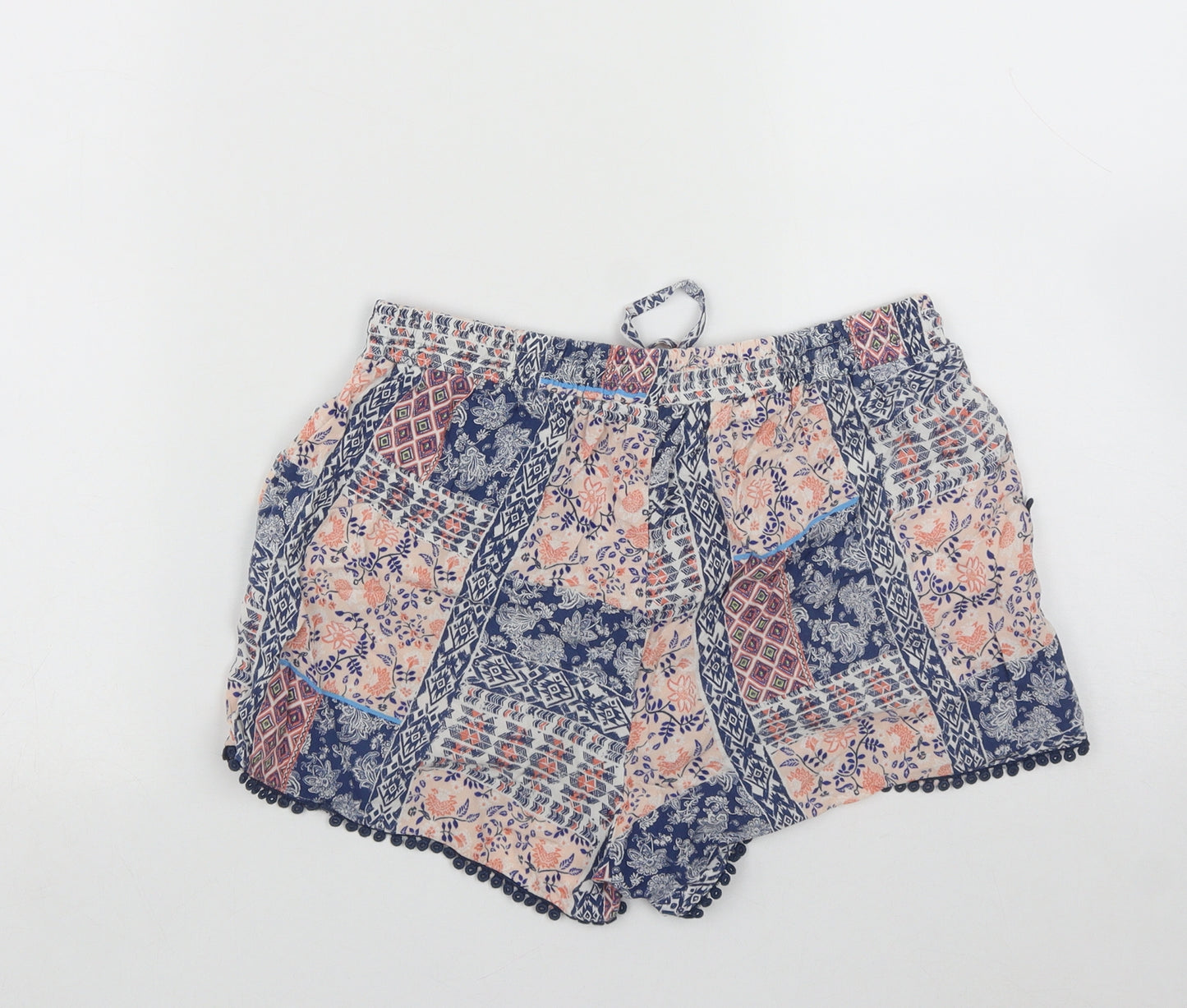 Primark Womens Multicoloured Geometric Viscose Hot Pants Shorts Size 8  Regular Drawstring