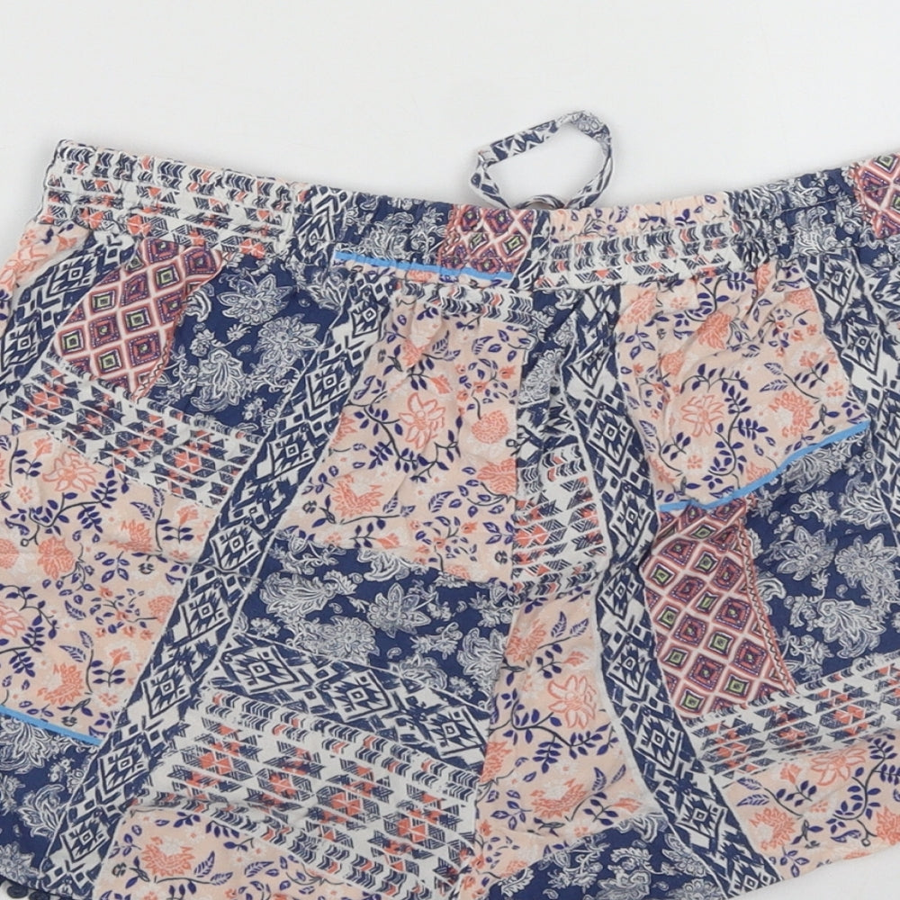 Primark Womens Multicoloured Geometric Viscose Hot Pants Shorts Size 8  Regular Drawstring