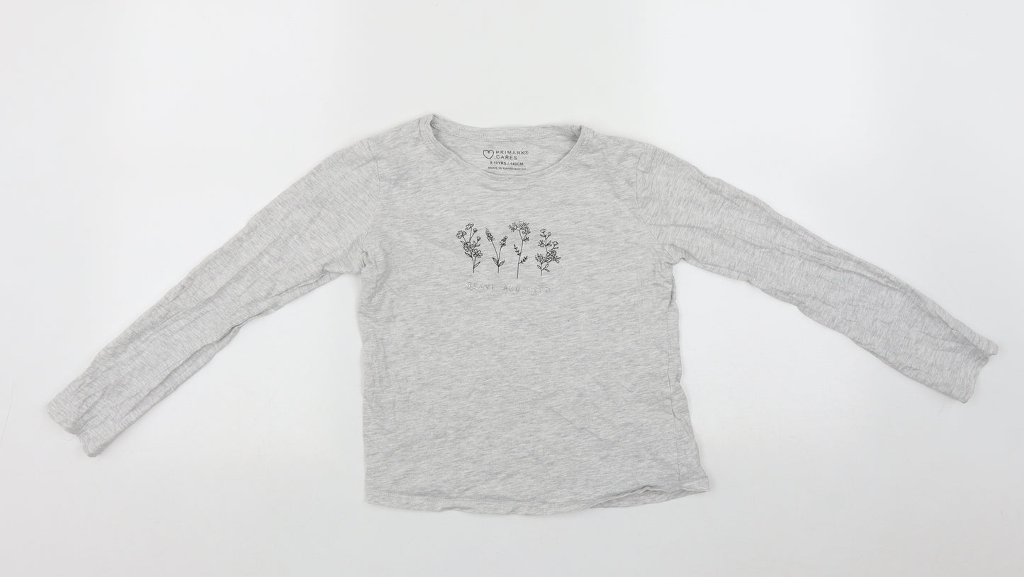 Primark Girls Grey  Cotton Basic Casual Size 9-10 Years Round Neck