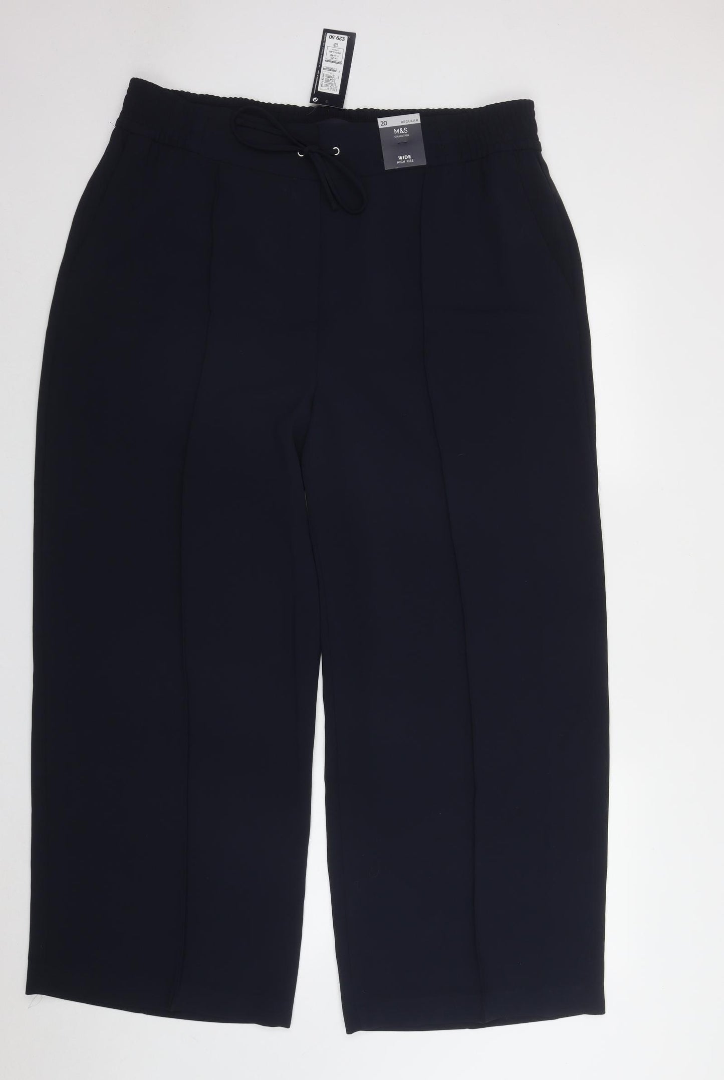 Marks and Spencer Womens Blue  Polyester Trousers  Size 20 L26 in Regular Drawstring