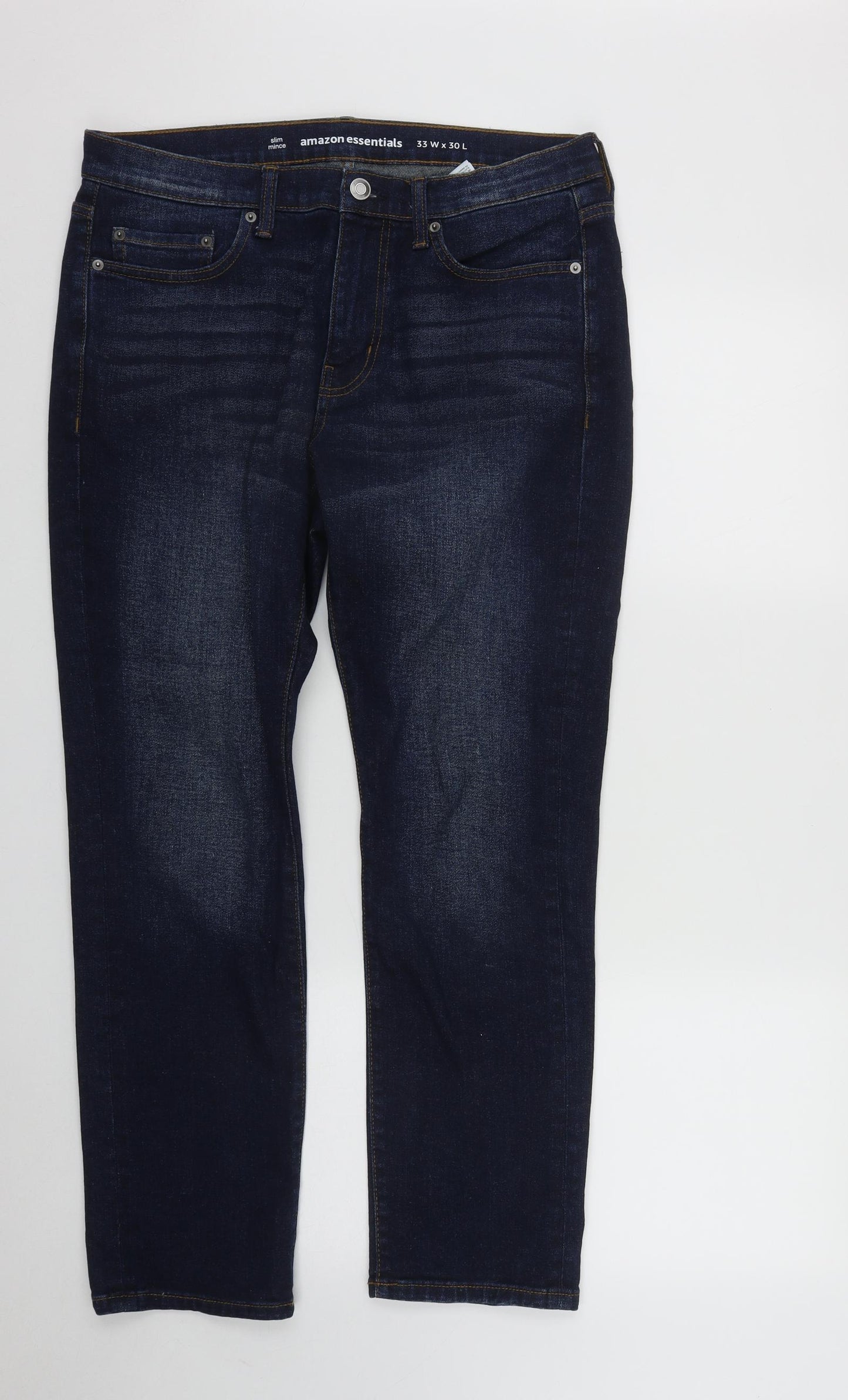Amazon Mens Blue  Cotton Straight Jeans Size 33 in L30 in Slim Zip