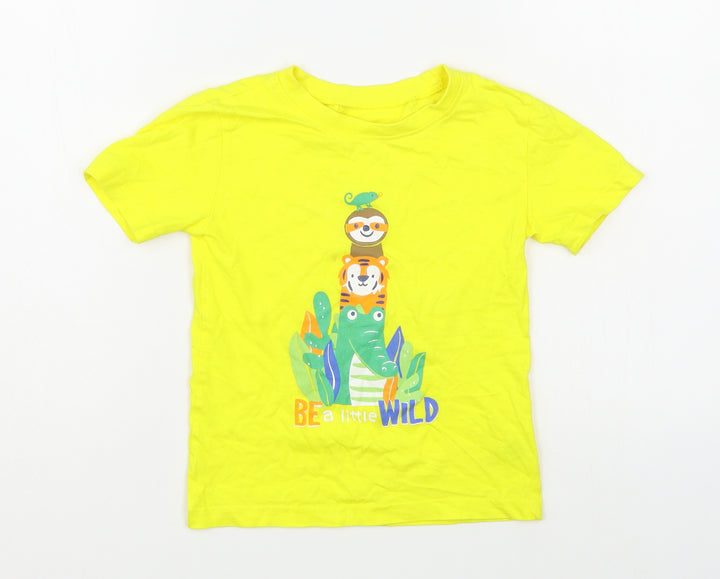 Dunnes Stores Boys Yellow 100% Cotton Basic T-Shirt Size 3-4 Years Round Neck Pullover