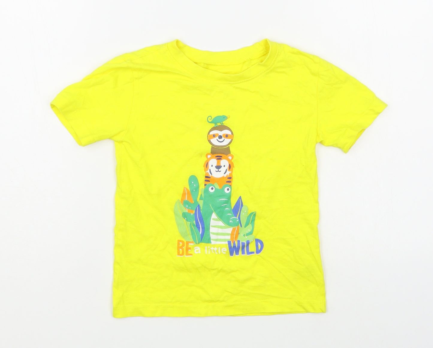 Dunnes Stores Boys Yellow  100% Cotton Basic T-Shirt Size 3-4 Years Round Neck Pullover