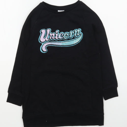 F&F Girls Black  Cotton Pullover Sweatshirt Size 7-8 Years  Pullover