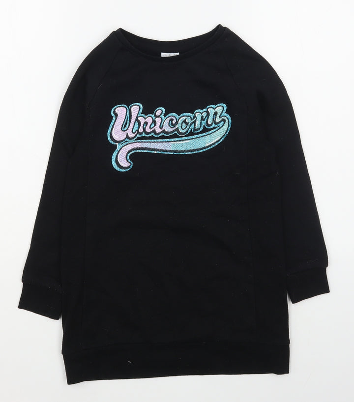 F&F Girls Black  Cotton Pullover Sweatshirt Size 7-8 Years  Pullover